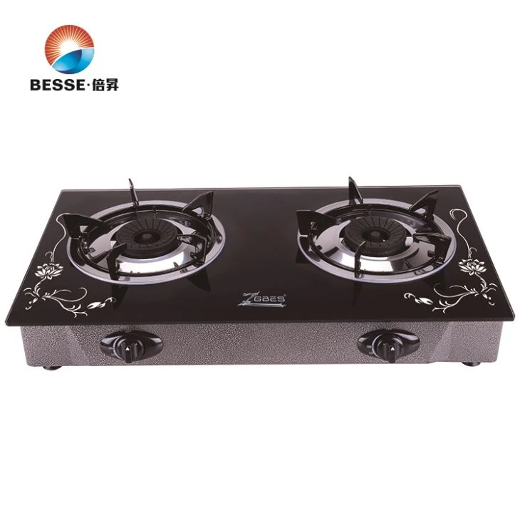 Tempered Glass Panel Classic Fire Cap Double Burner Desktop Gas Range