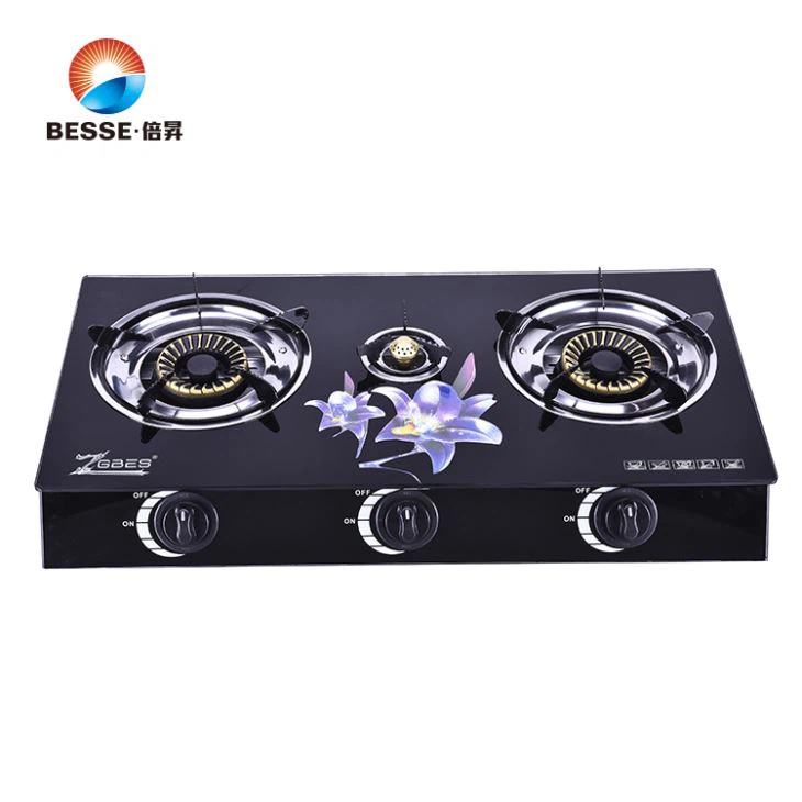 Cocina uso quemador Triple templado vidrio Mesa Top gama de Gas de utensilios de cocina
